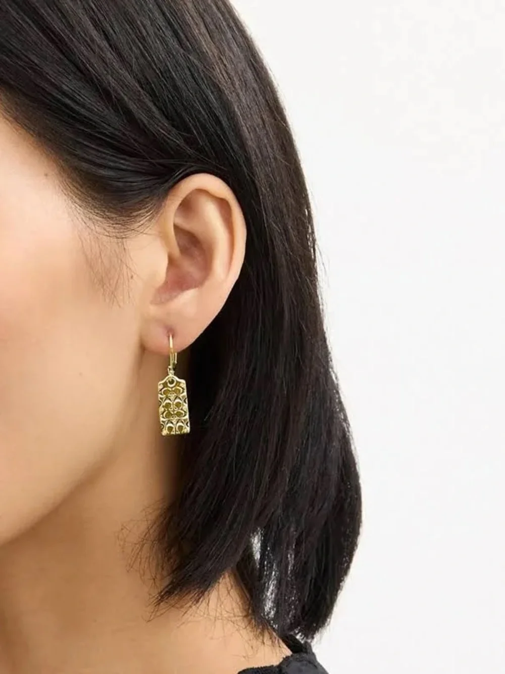 Coach Gold-Tone Signature Rectangle Drop Earrings